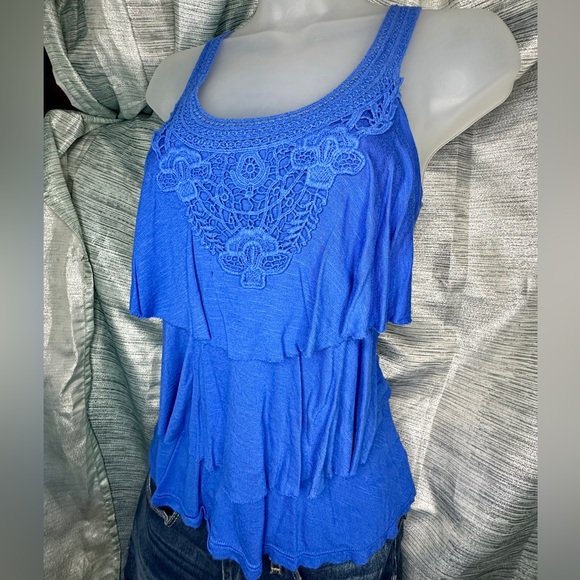 Candie’s Majestic Blue Scoop Neck Ruffle Tiered Tank Top Summer Shirt ~ X-Small - Picture 8 of 8